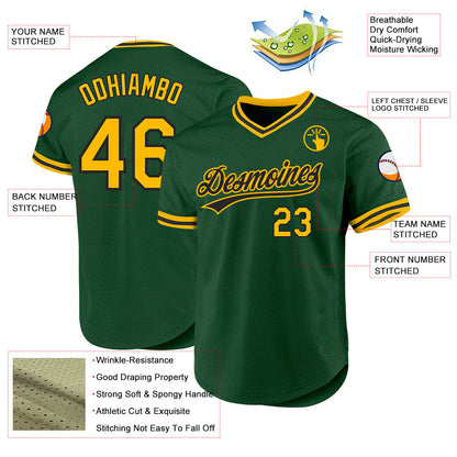 Custom Green Gold-Black Authentic Throwback Baseball Jersey - Sky-Custom