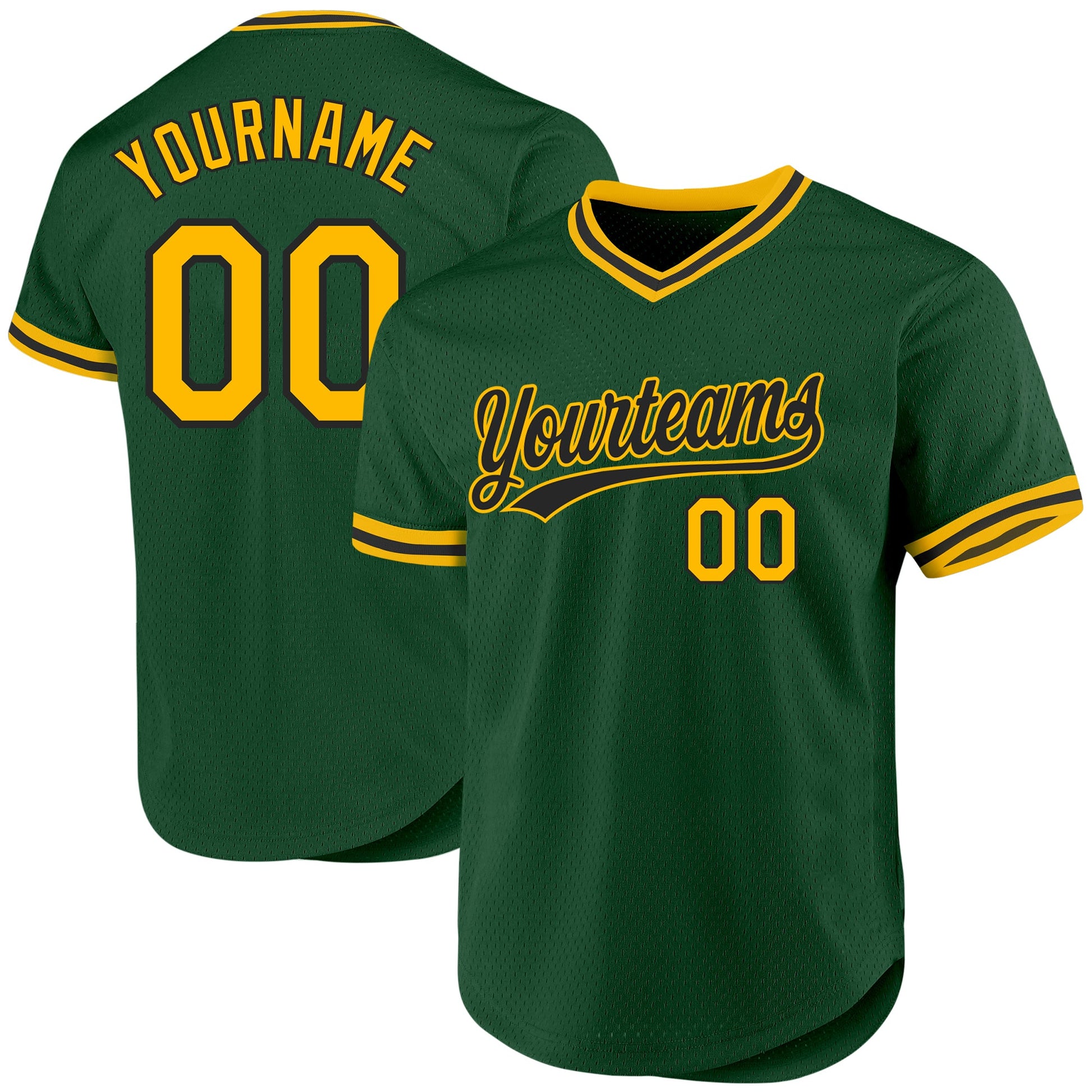 Custom Green Gold-Black Authentic Throwback Baseball Jersey - Sky-Custom