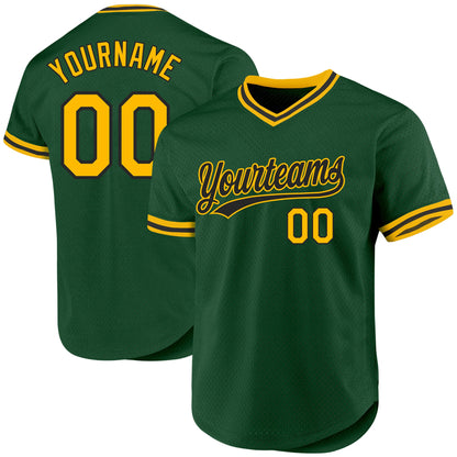 Custom Green Gold-Black Authentic Throwback Baseball Jersey - Sky-Custom