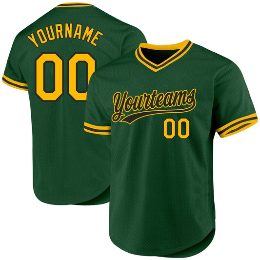 Custom Green Gold-Black Authentic Throwback Baseball Jersey - Sky-Custom