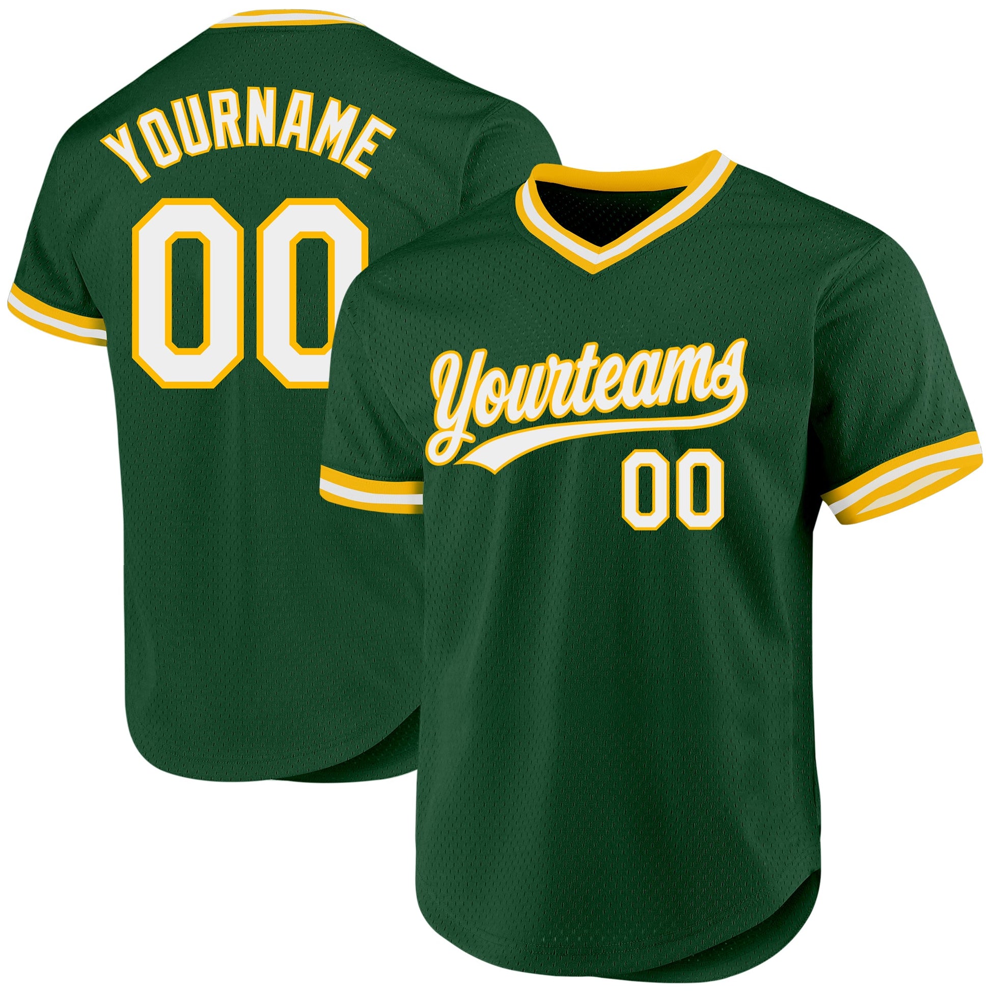 Custom Green White-Gold Authentic Throwback Baseball Jersey - Sky-Custom