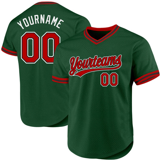 Custom Green Red-Black Authentic Throwback Baseball Jersey - Sky-Custom