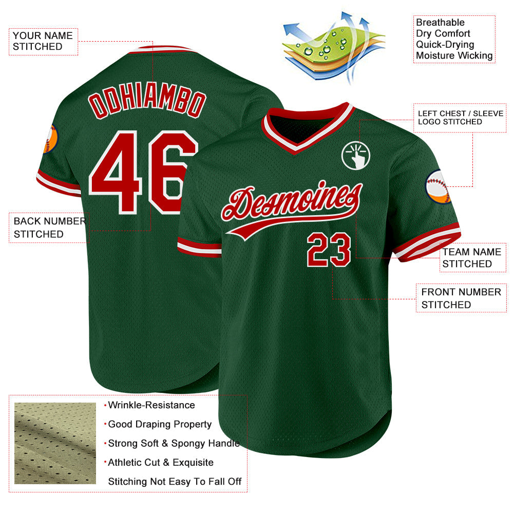 Custom Green Red-White Authentic Throwback Baseball Jersey - Sky-Custom