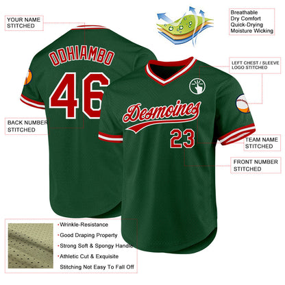 Custom Green Red-White Authentic Throwback Baseball Jersey - Sky-Custom