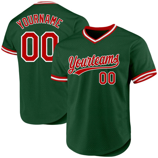 Custom Green Red-White Authentic Throwback Baseball Jersey - Sky-Custom