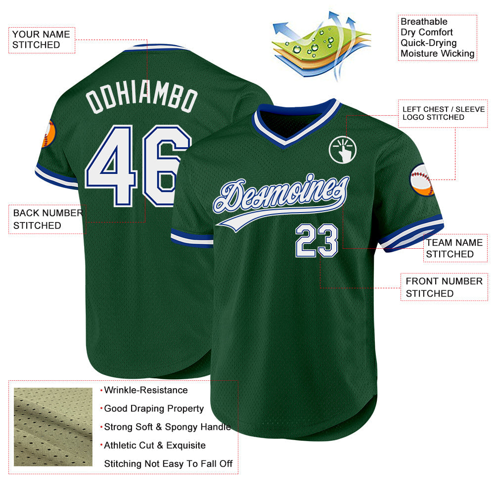 Custom Green White-Royal Authentic Throwback Baseball Jersey - Sky-Custom