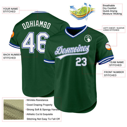 Custom Green White-Royal Authentic Throwback Baseball Jersey - Sky-Custom