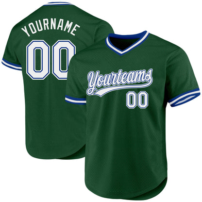 Custom Green White-Royal Authentic Throwback Baseball Jersey - Sky-Custom