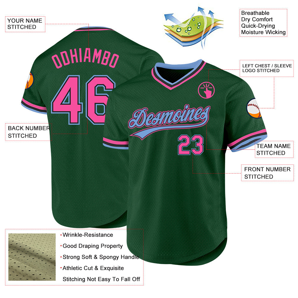 Custom Green Pink Black-Light Blue Authentic Throwback Baseball Jersey - Sky-Custom