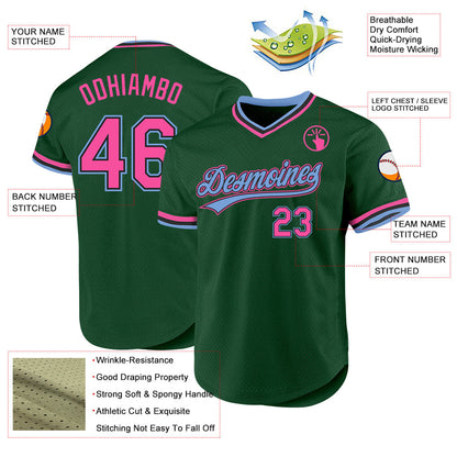 Custom Green Pink Black-Light Blue Authentic Throwback Baseball Jersey - Sky-Custom