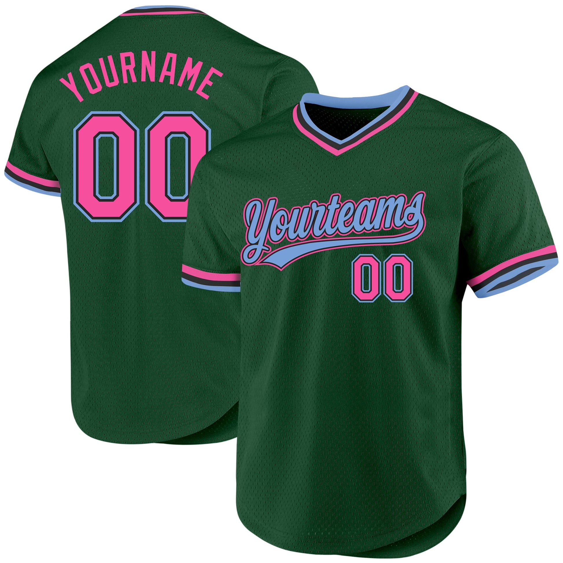 Custom Green Pink Black-Light Blue Authentic Throwback Baseball Jersey - Sky-Custom