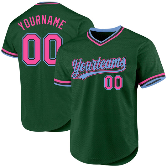Custom Green Pink Black-Light Blue Authentic Throwback Baseball Jersey - Sky-Custom