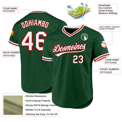 Custom Green White-Red Authentic Throwback Baseball Jersey - Sky-Custom