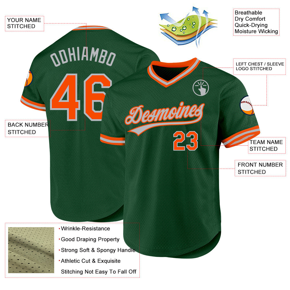 Custom Green Orange-Gray Authentic Throwback Baseball Jersey - Sky-Custom