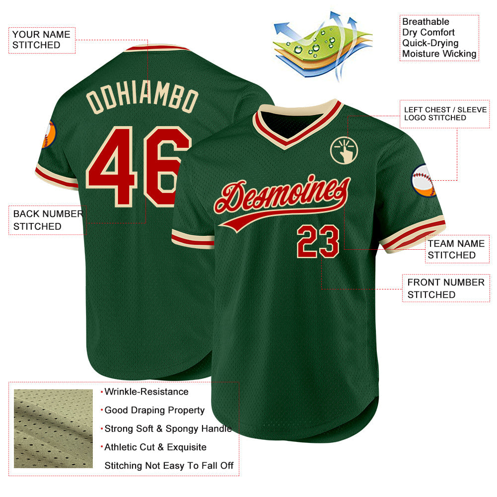 Custom Green Red-Cream Authentic Throwback Baseball Jersey - Sky-Custom