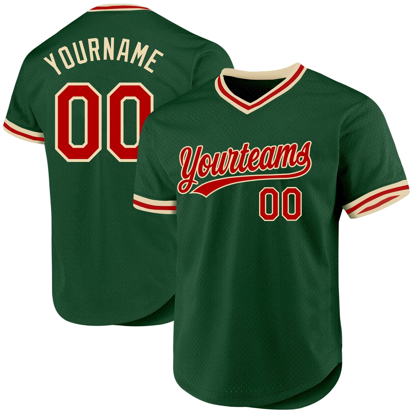 Custom Green Red-Cream Authentic Throwback Baseball Jersey - Sky-Custom