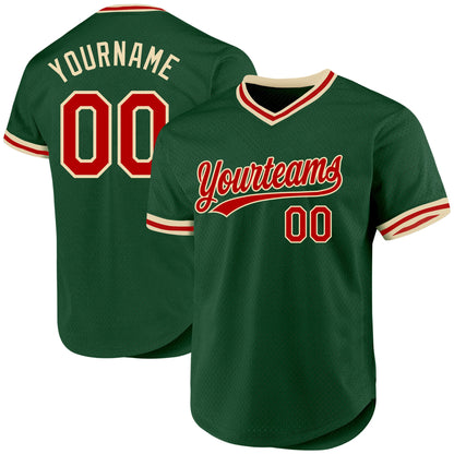 Custom Green Red-Cream Authentic Throwback Baseball Jersey - Sky-Custom