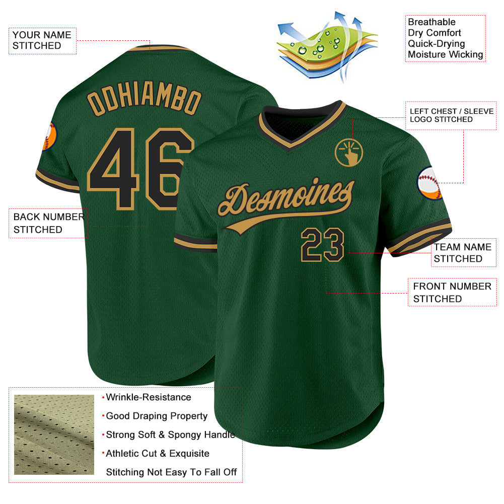 Custom Green Black-Old Gold Authentic Throwback Baseball Jersey - Sky-Custom