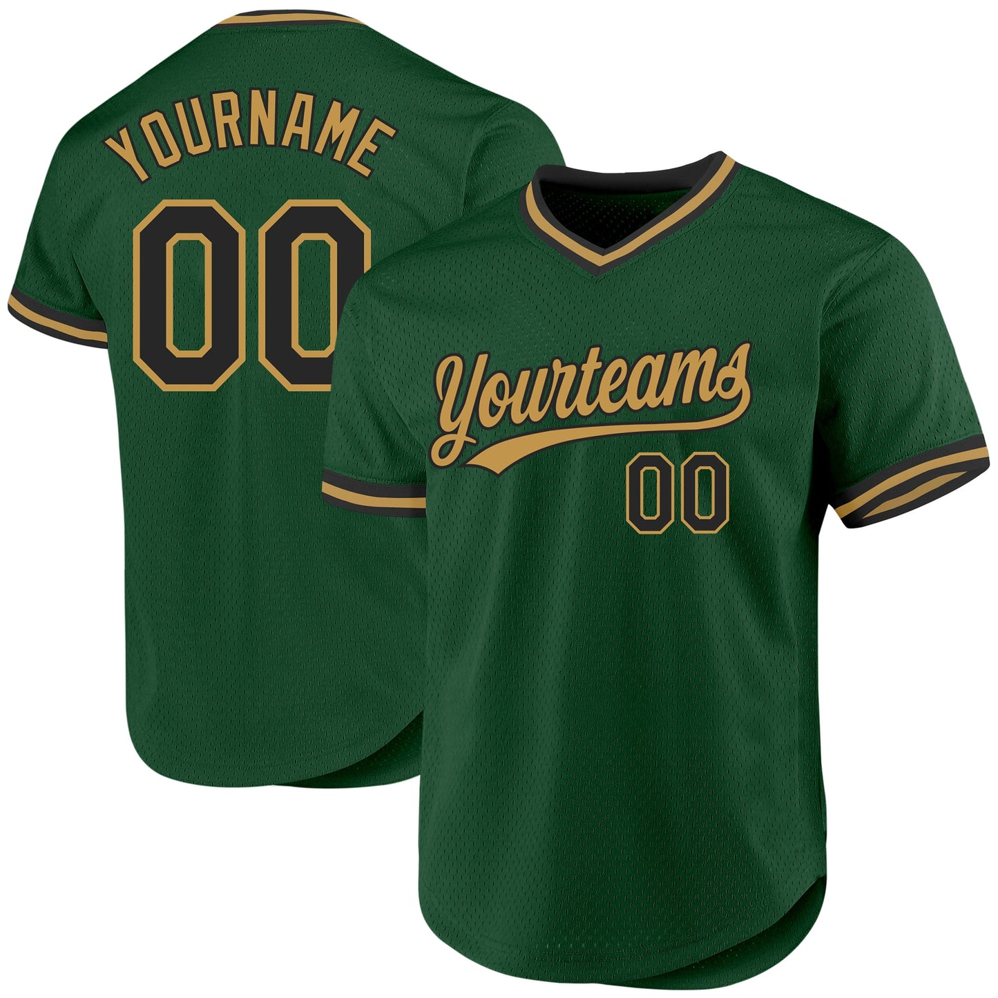 Custom Green Black-Old Gold Authentic Throwback Baseball Jersey - Sky-Custom