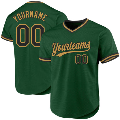 Custom Green Black-Old Gold Authentic Throwback Baseball Jersey - Sky-Custom