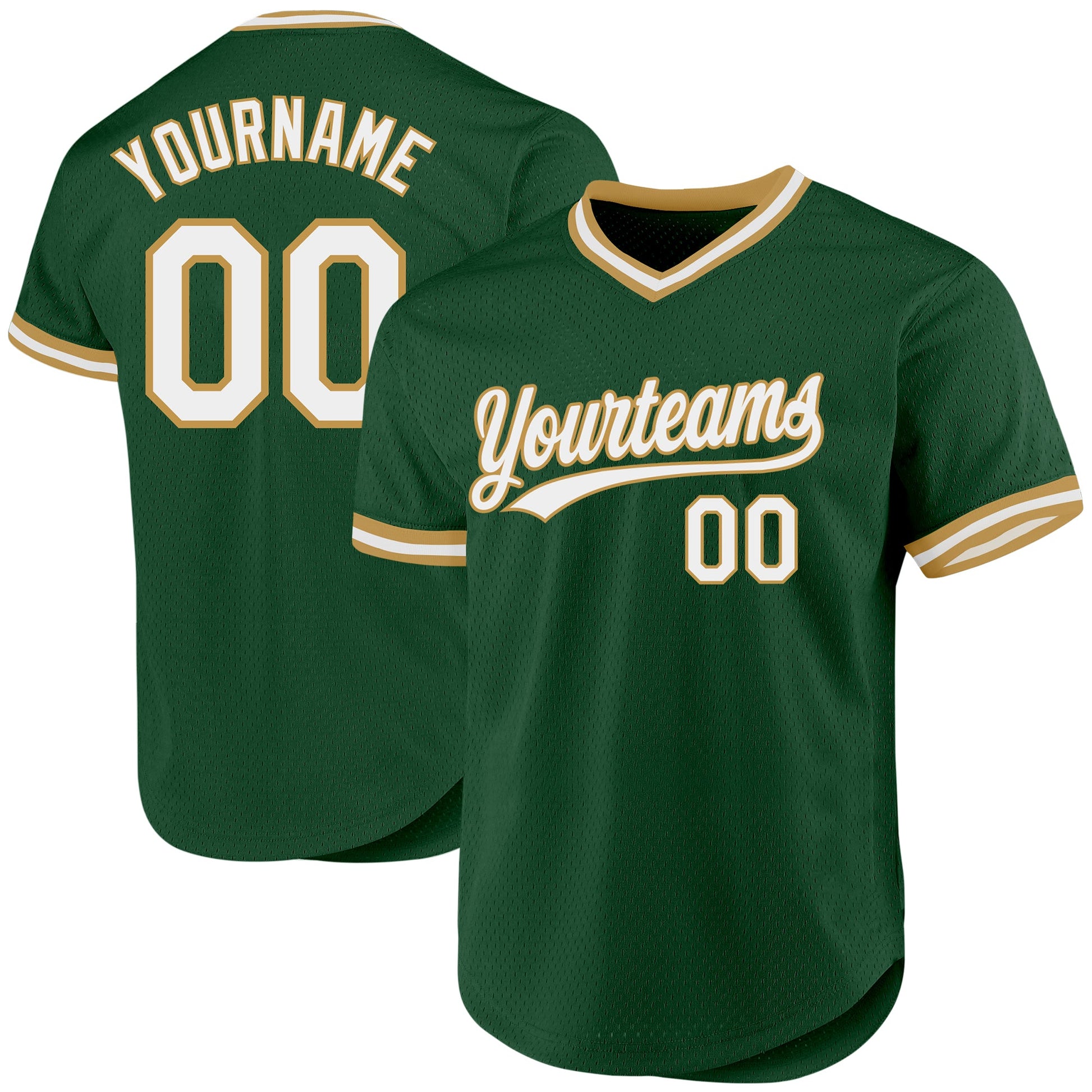 Custom Green White-Old Gold Authentic Throwback Baseball Jersey - Sky-Custom