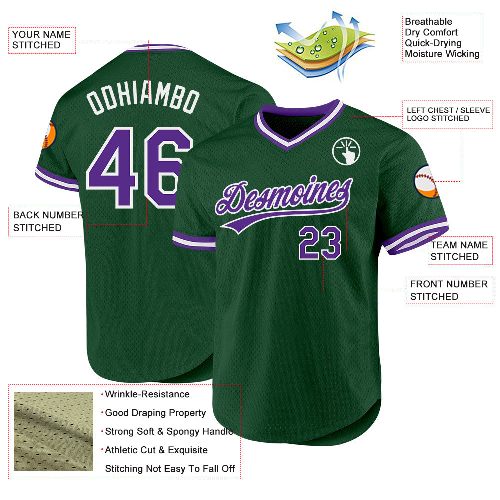 Custom Green Purple-White Authentic Throwback Baseball Jersey - Sky-Custom