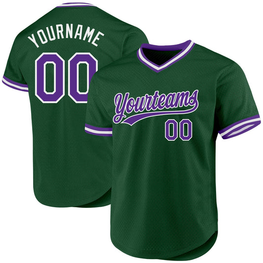 Custom Green Purple-White Authentic Throwback Baseball Jersey - Sky-Custom