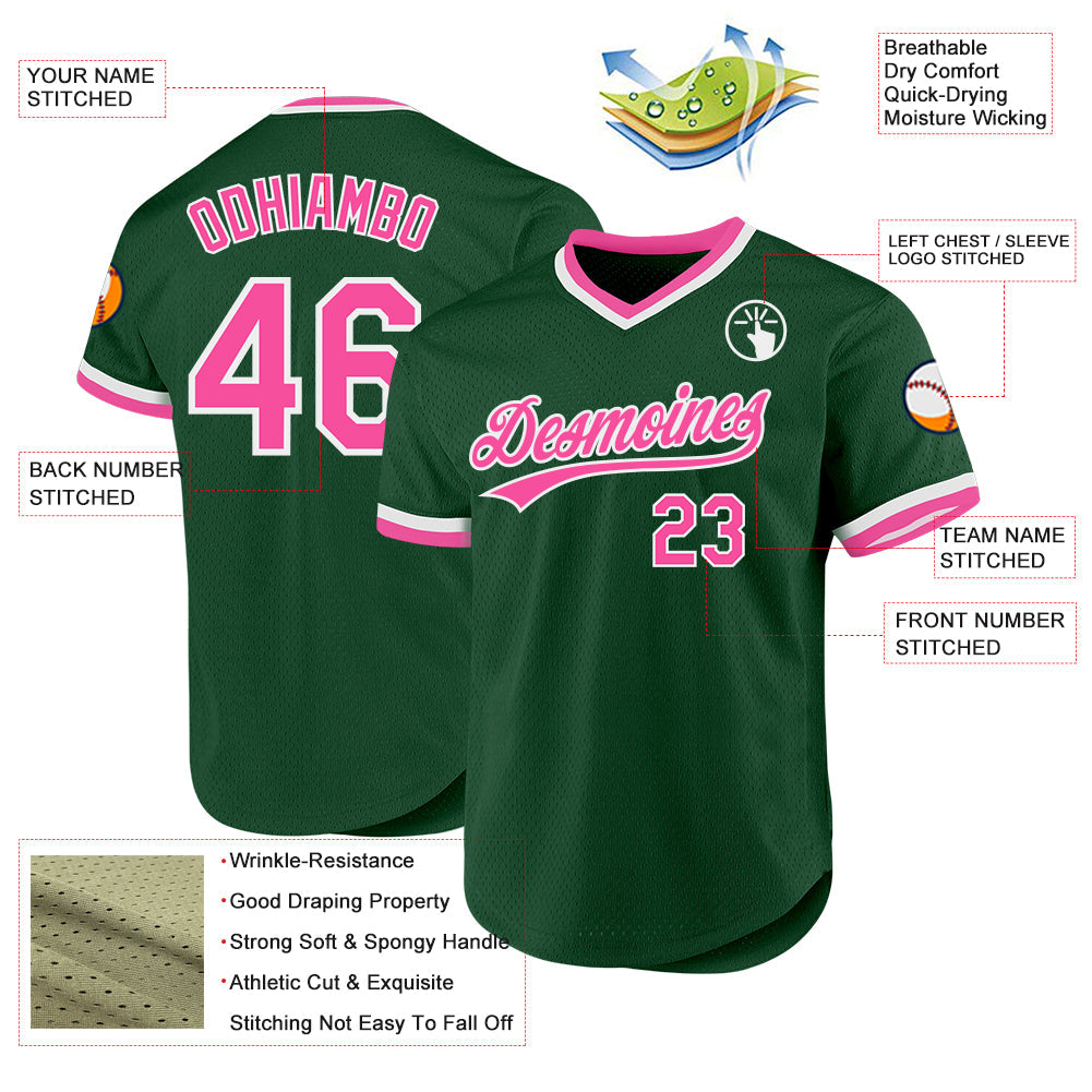 Custom Green Pink-White Authentic Throwback Baseball Jersey - Sky-Custom