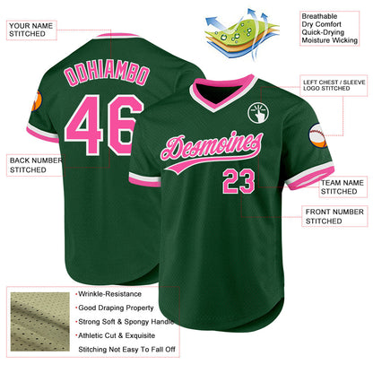 Custom Green Pink-White Authentic Throwback Baseball Jersey - Sky-Custom