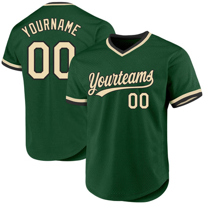 Custom Green Cream-Black Authentic Throwback Baseball Jersey - Sky-Custom
