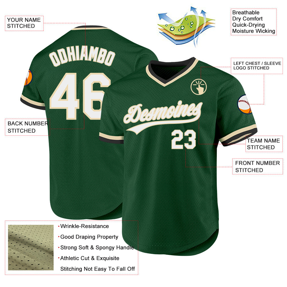 Custom Green White-Cream Authentic Throwback Baseball Jersey - Sky-Custom