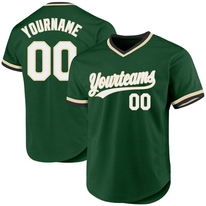 Custom Green White-Cream Authentic Throwback Baseball Jersey - Sky-Custom