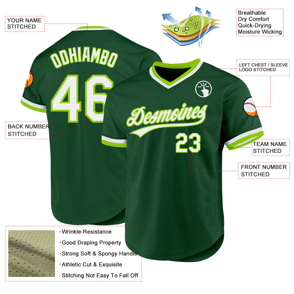 Custom Green White-Neon Green Authentic Throwback Baseball Jersey - Sky-Custom
