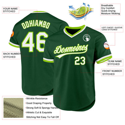 Custom Green White-Neon Green Authentic Throwback Baseball Jersey - Sky-Custom
