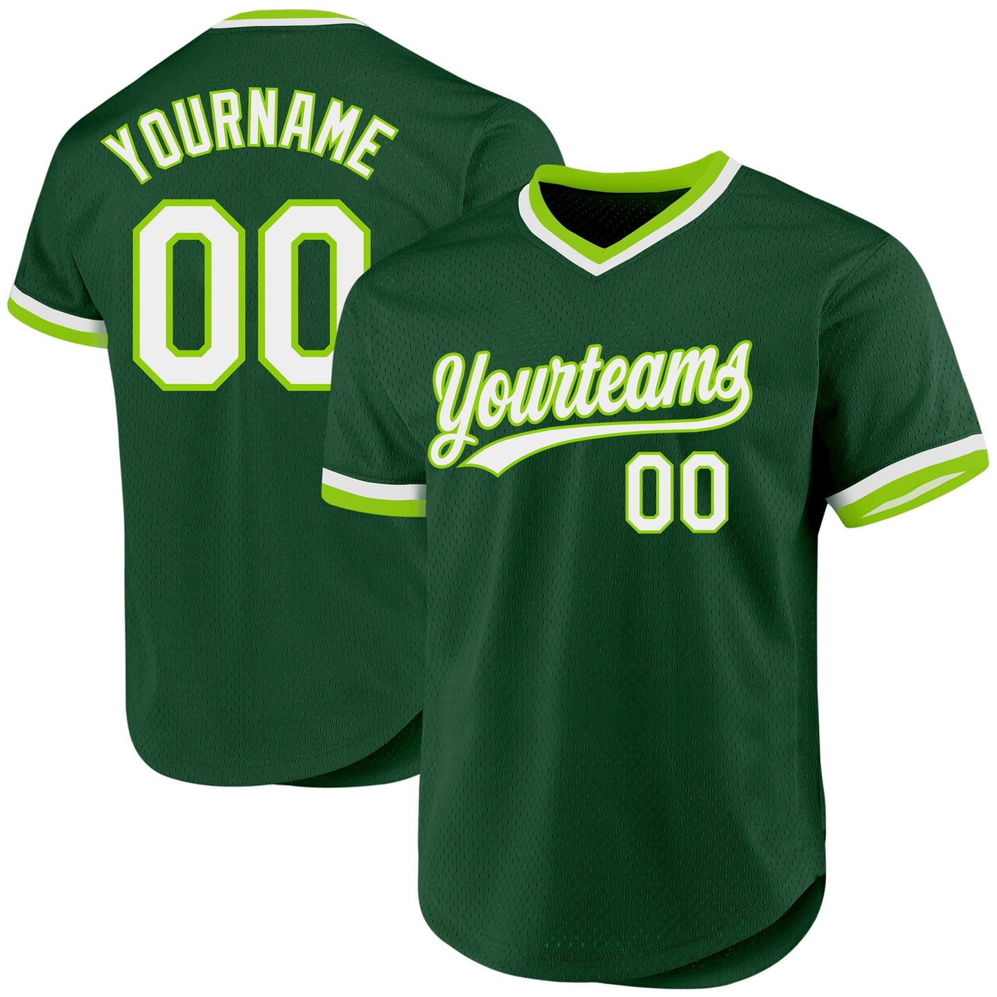 Custom Green White-Neon Green Authentic Throwback Baseball Jersey - Sky-Custom