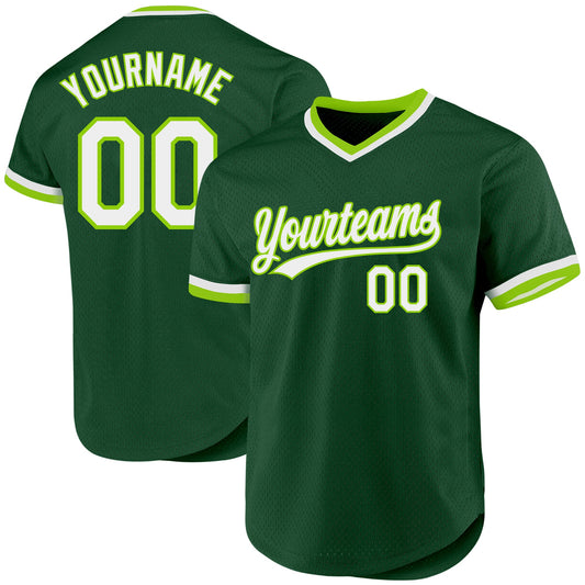 Custom Green White-Neon Green Authentic Throwback Baseball Jersey - Sky-Custom