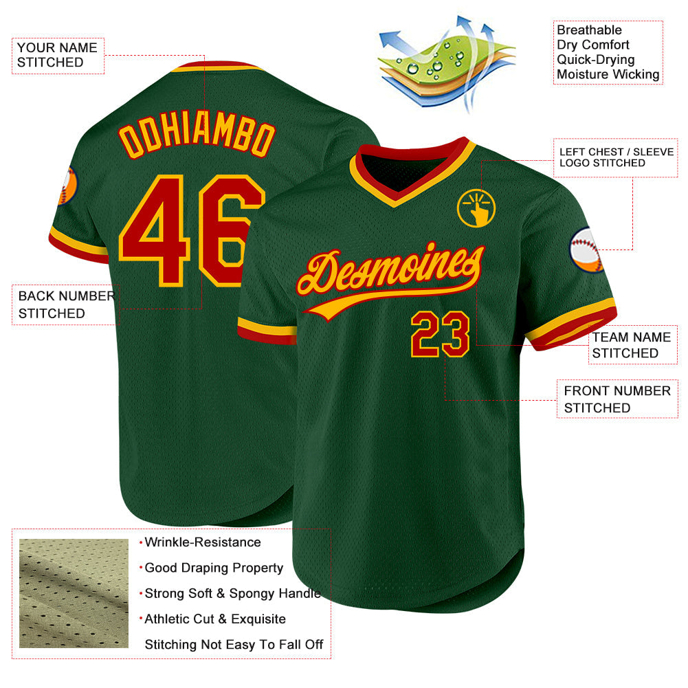 Custom Green Red-Gold Authentic Throwback Baseball Jersey - Sky-Custom