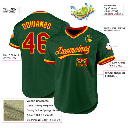 Custom Green Red-Gold Authentic Throwback Baseball Jersey - Sky-Custom