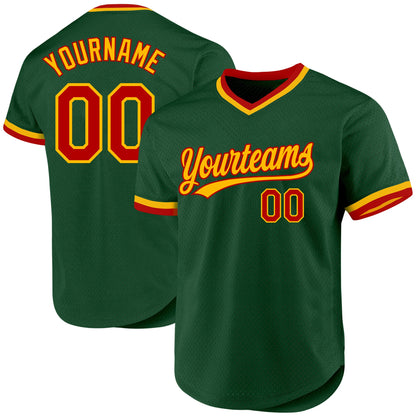Custom Green Red-Gold Authentic Throwback Baseball Jersey - Sky-Custom
