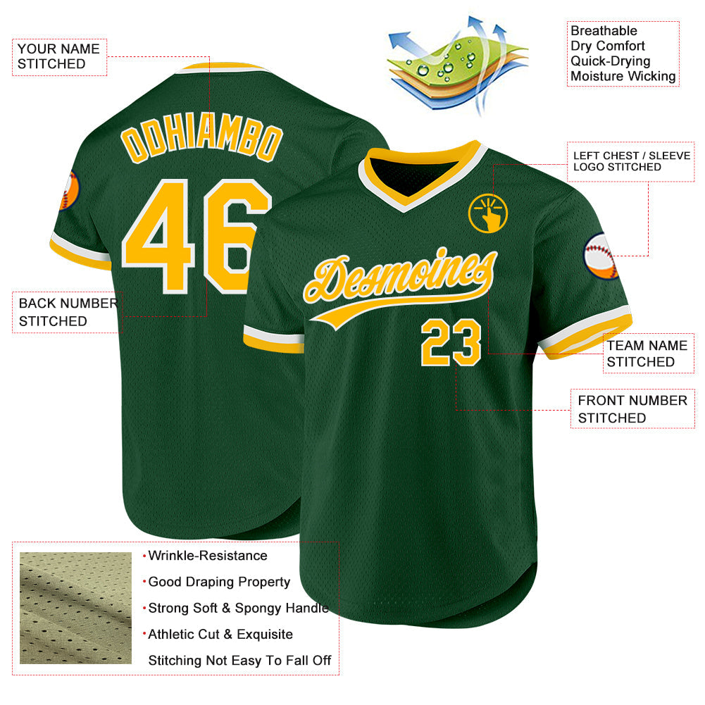 Custom Green Gold-White Authentic Throwback Baseball Jersey - Sky-Custom