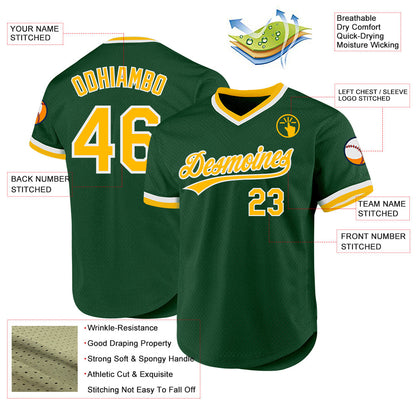 Custom Green Gold-White Authentic Throwback Baseball Jersey - Sky-Custom