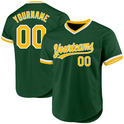 Custom Green Gold-White Authentic Throwback Baseball Jersey - Sky-Custom
