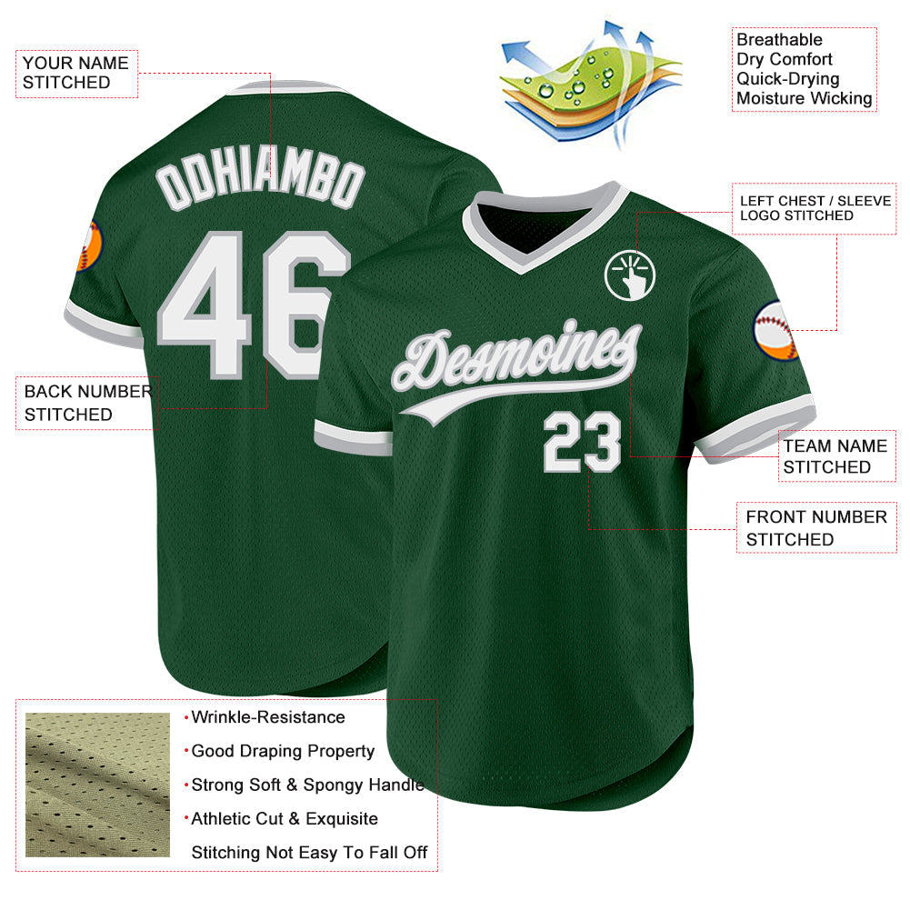 Custom Green White-Gray Authentic Throwback Baseball Jersey - Sky-Custom