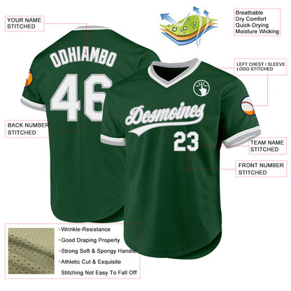 Custom Green White-Gray Authentic Throwback Baseball Jersey - Sky-Custom