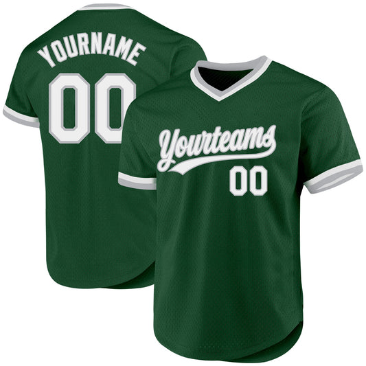 Custom Green White-Gray Authentic Throwback Baseball Jersey - Sky-Custom
