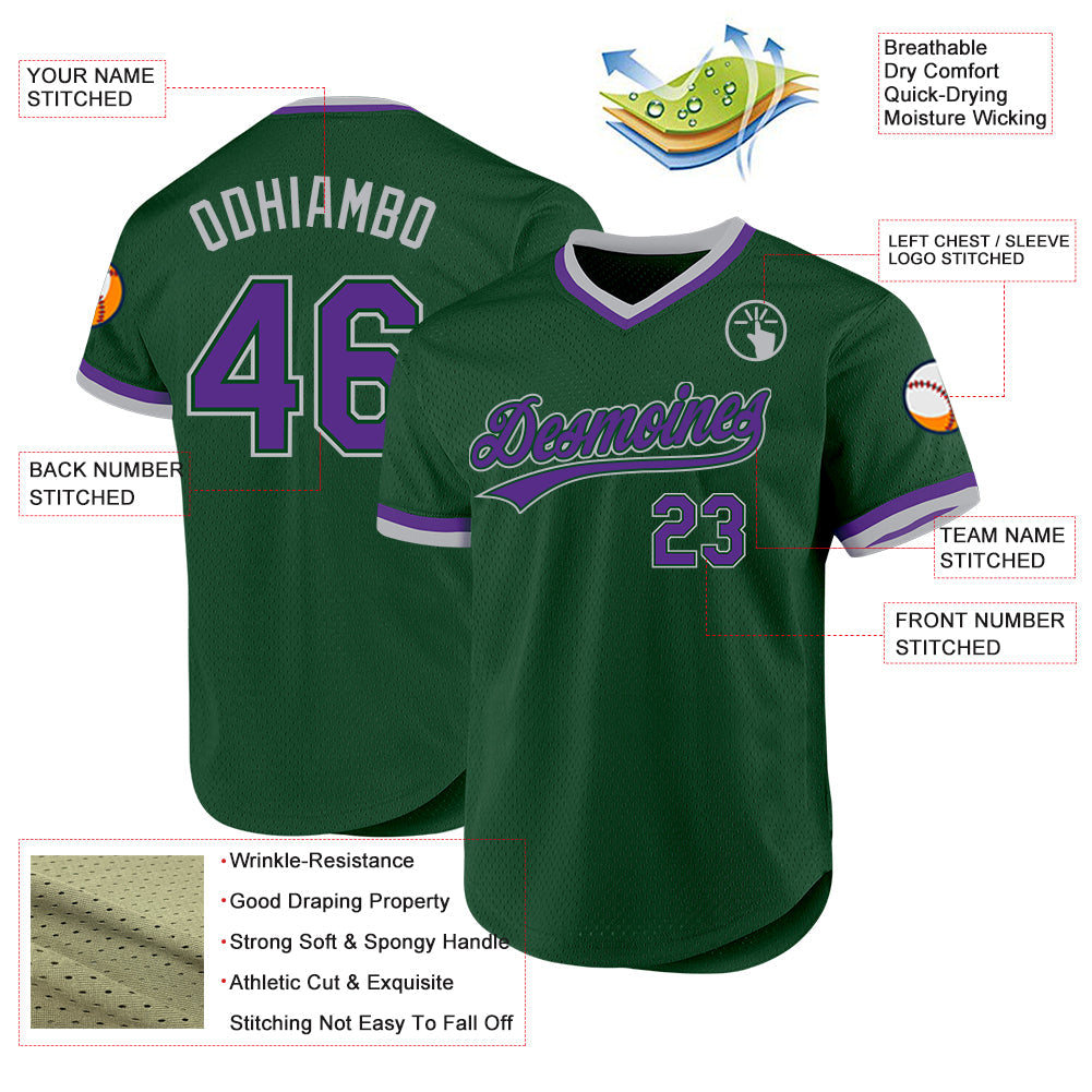 Custom Green Purple-Gray Authentic Throwback Baseball Jersey - Sky-Custom