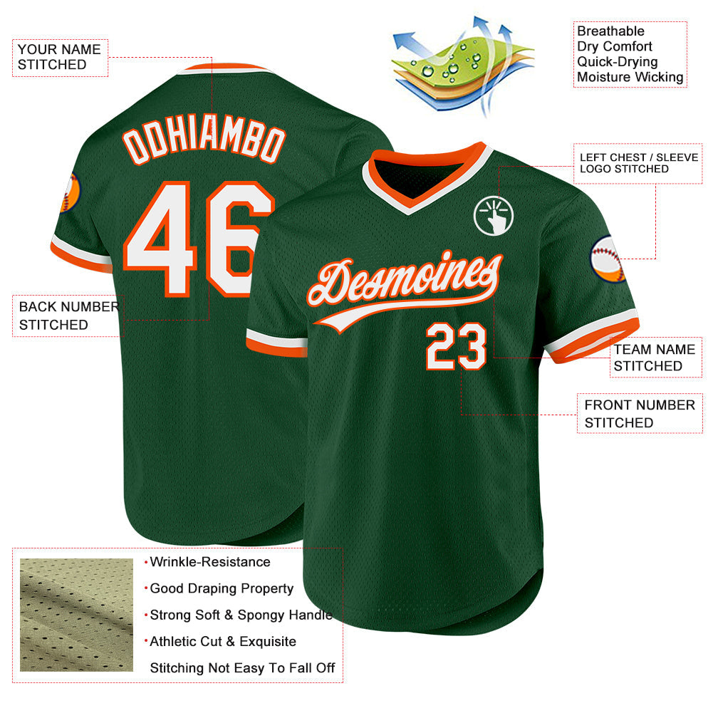 Custom Green White-Orange Authentic Throwback Baseball Jersey - Sky-Custom