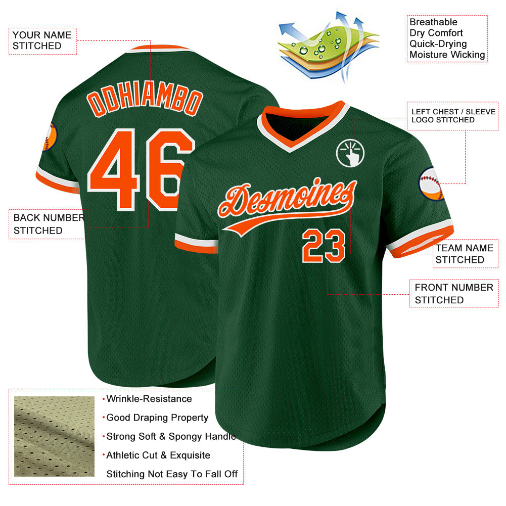 Custom Green Orange-White Authentic Throwback Baseball Jersey - Sky-Custom