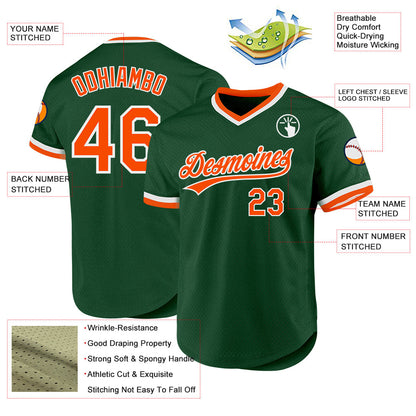 Custom Green Orange-White Authentic Throwback Baseball Jersey - Sky-Custom