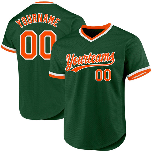 Custom Green Orange-White Authentic Throwback Baseball Jersey - Sky-Custom